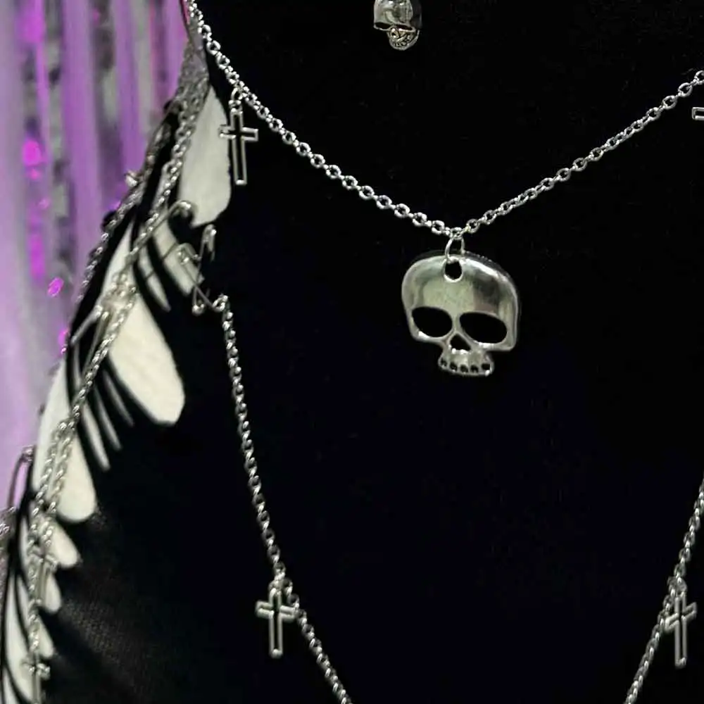 Emo Street Wear Harajuku Fashion Revival Goth Skull Chain E-Girls Grunge Y2K Halter Camisole TOPS Hip Hop Punk Rock Pin