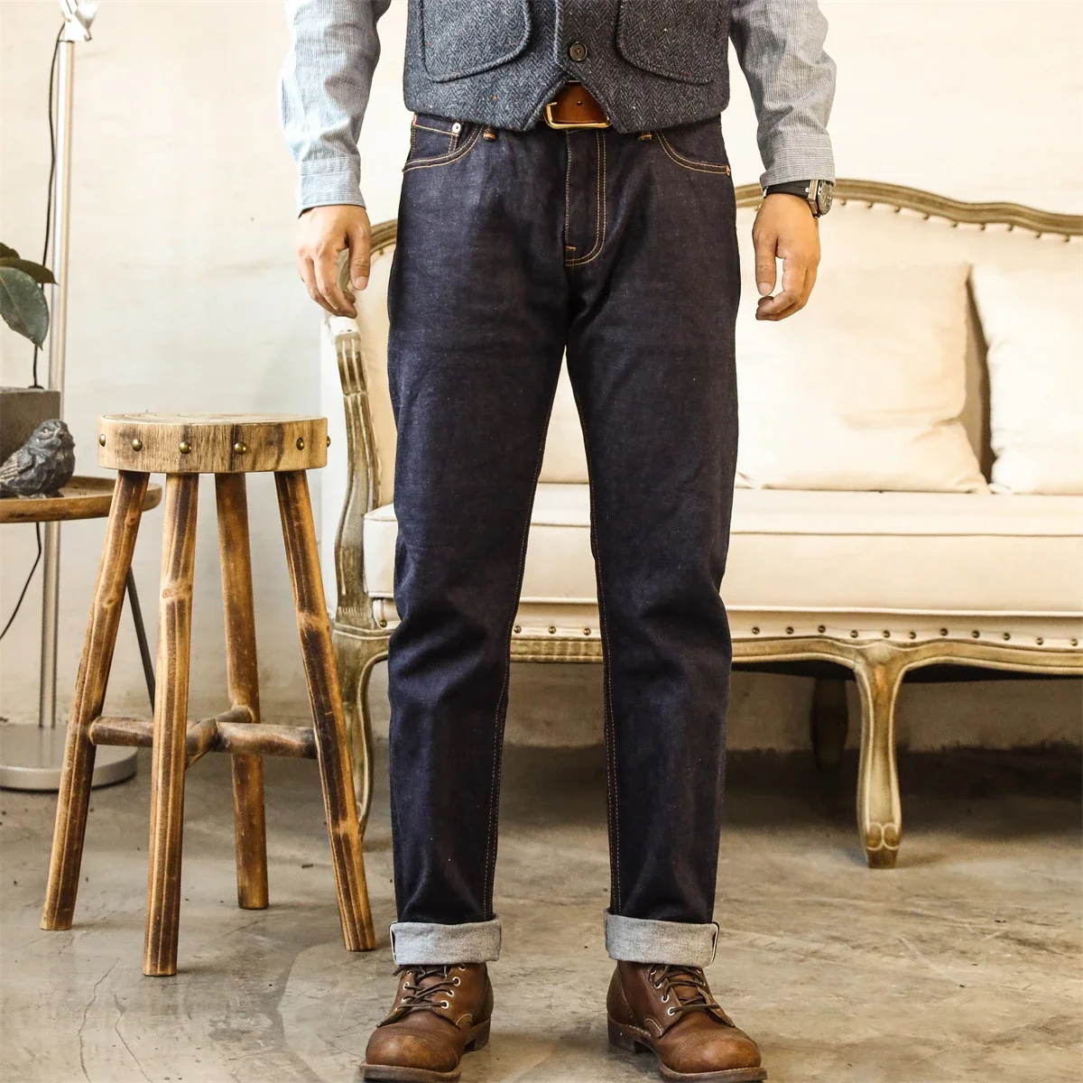 レッド トルネード 12 オンス セルビッジ デニム ジーンズ 03D10 ローライズ スリム ストレート フィット ジッパー フライ リンス済み