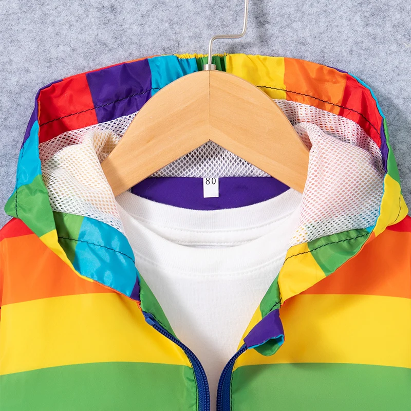 Spring And Autumn New Rainbow Striped Baby Boys Jacket, Simple Style Children\'S Long Sleeve Clothes (9 Months -4 Years Old)