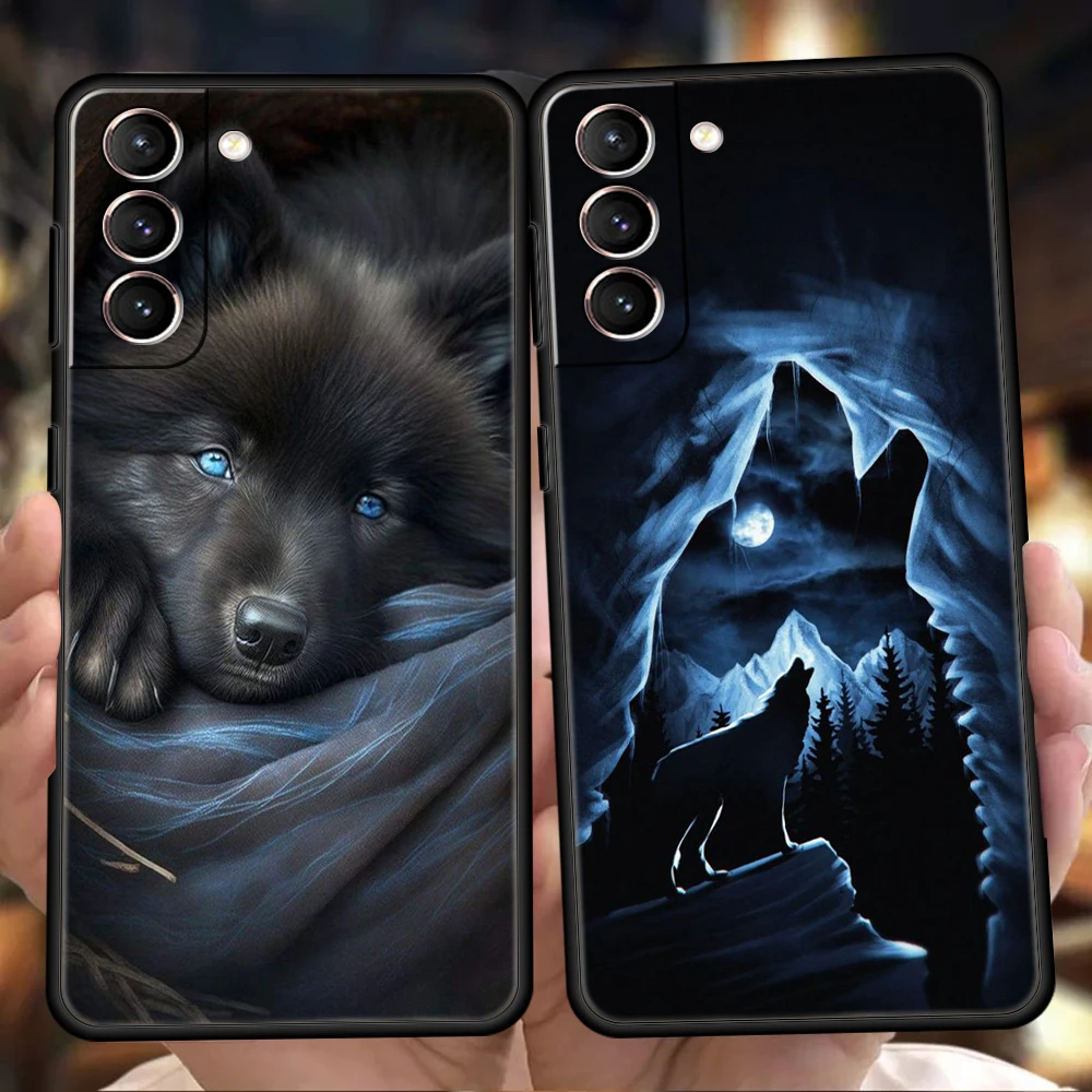 Moon Roaring Wolf Case for Samsung Galaxy S24 S23 S22 S20 S21 FE Ultra S24 S23 S10 S10E S9 S8 Plus 5G Silicone Phone Cover Capas