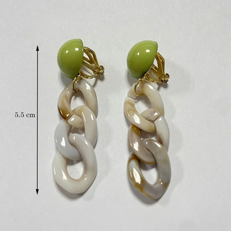 Korean Retro Gentle Temperament Long Clip Earrings No Hole Female Niche Green Irregular Geometric Ear Clip Earrings Non Piercing