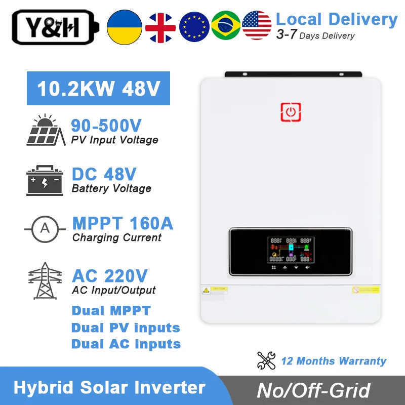 10.2KW Off Grid Hybrid Inverter Dual MPPT Solar Controller
