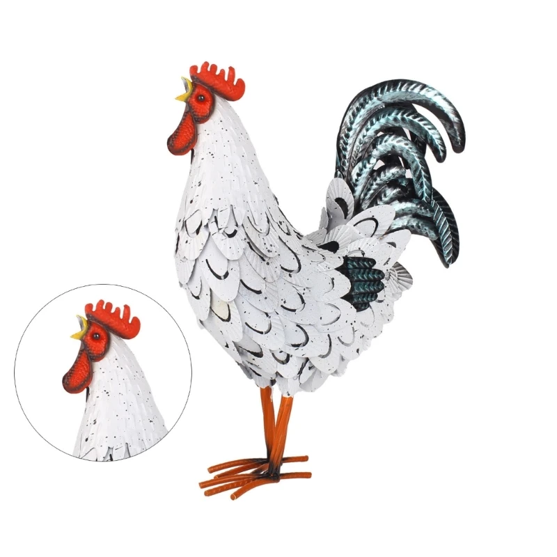 Metal Rooster Decors Yard Chicken Decorations Outdoor Garden Statues Metal Chicken Sculpture for Backyard Kitchen Decors