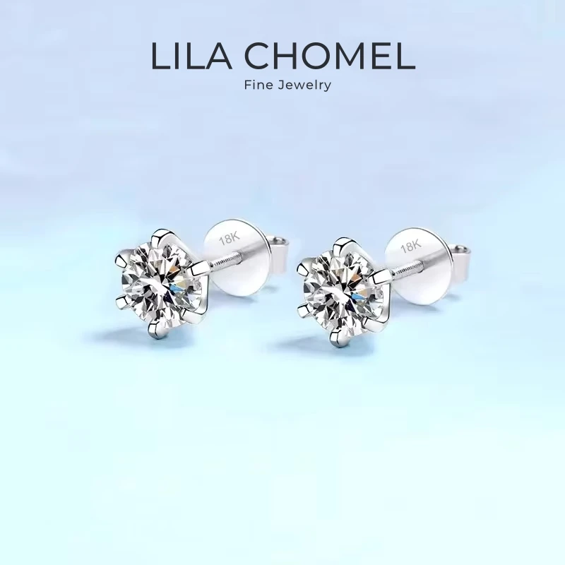 

Women Valentine's Day 18K White Gold 0.5/1/2CT Moissanite Diamond Girl Birthday Gift PT950 Platinum Wedding Screw Stud Earrings