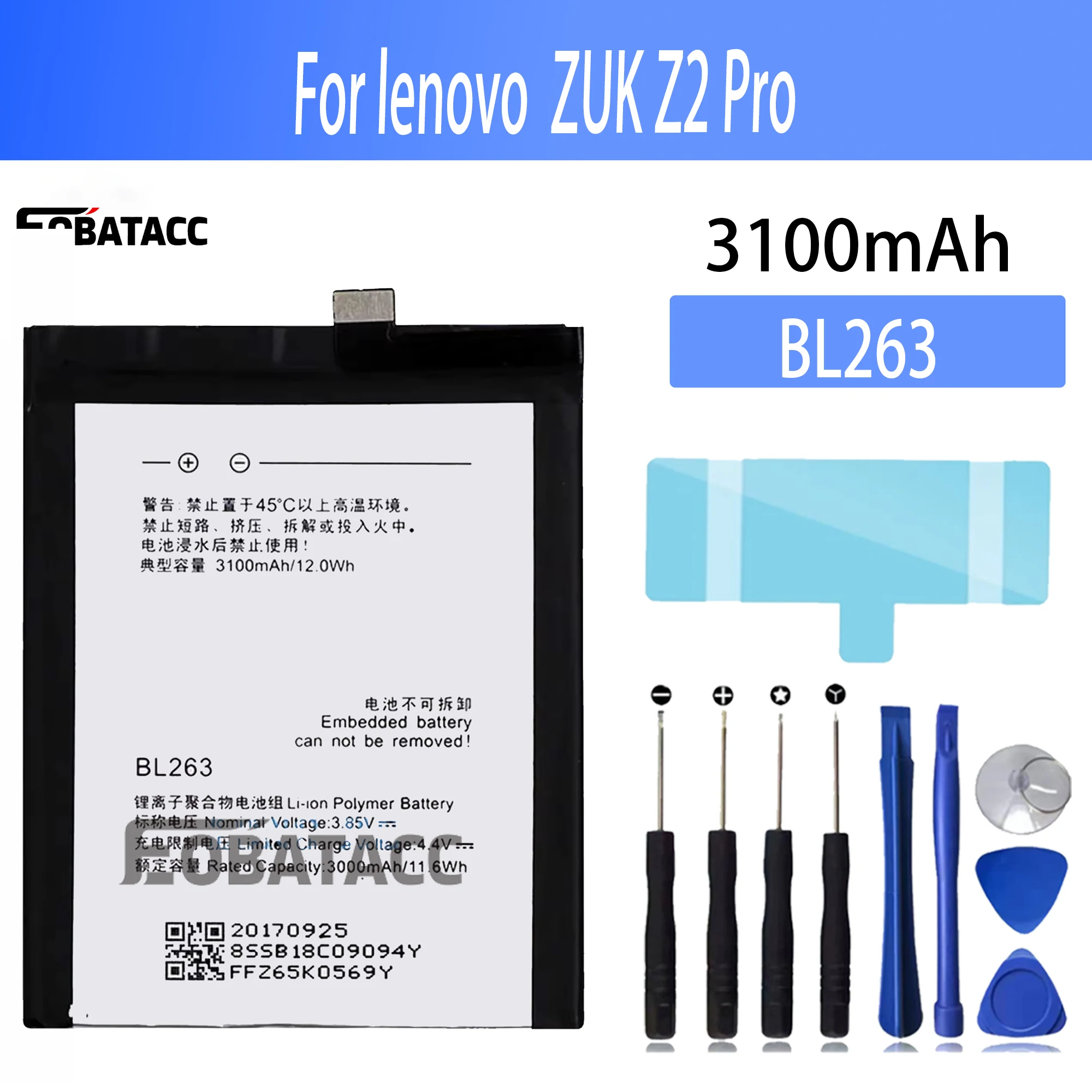 

100% New Original Battery BL263 For lenovo ZUK Z2 Pro Battery + Free Tools