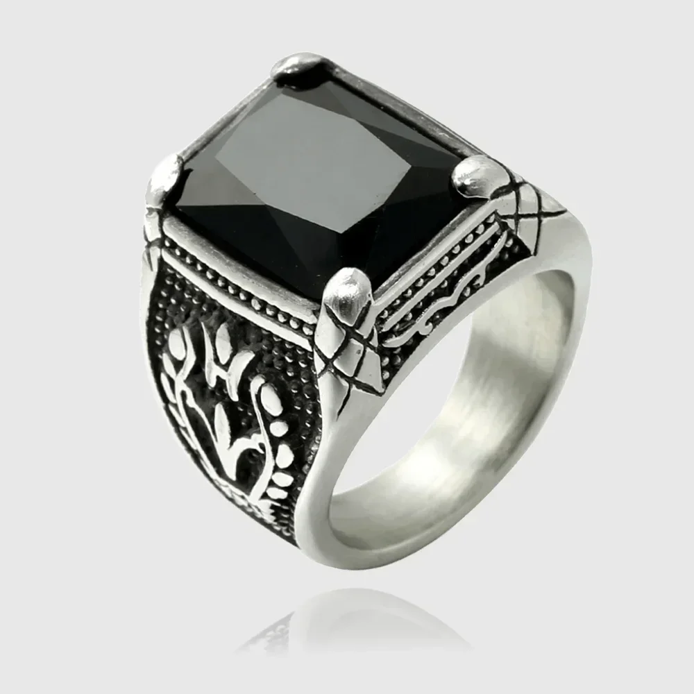 

Solid stainless steel Lucifer Rings with Black Onyx Natural Stone Handmade Statement Ring TV Show Jewelry