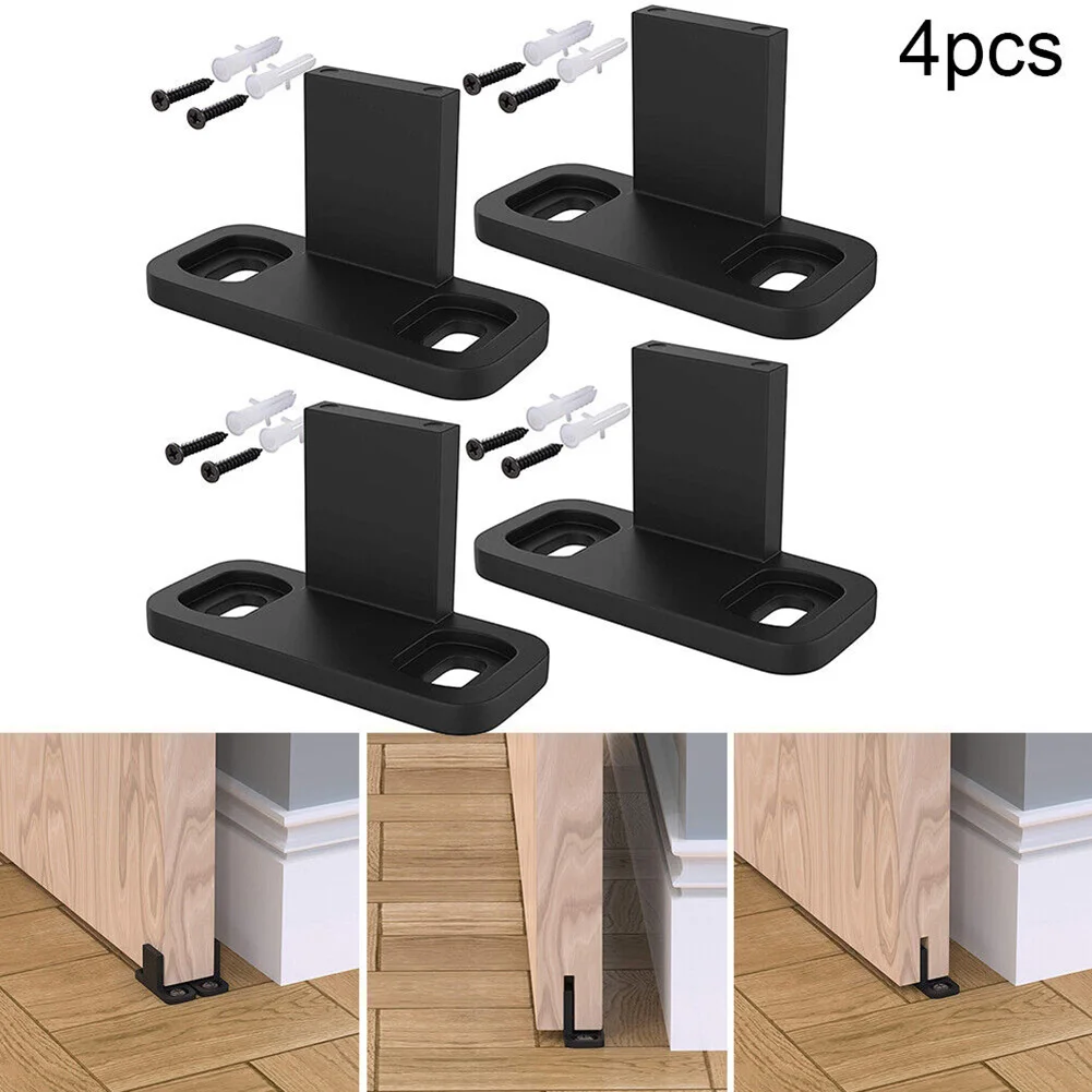 4pcs Sliding Door Slides Rails Anti-Swing Barn Door Hanging Rail Floor Guide Stay Roller Household Hardware Accessories