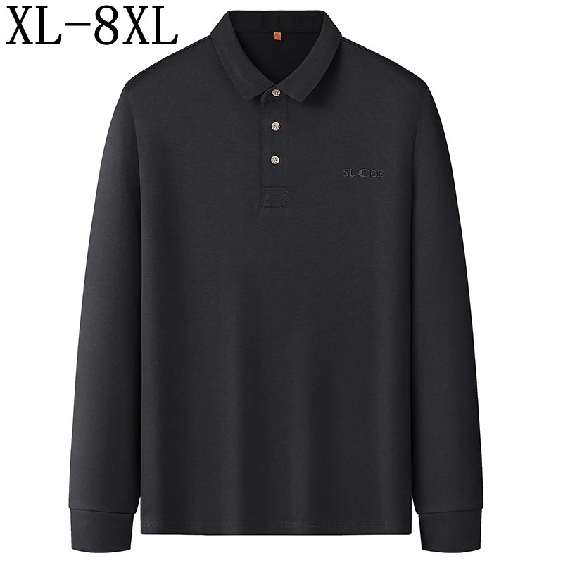 

8XL 7XL 6XL 2025 New Autumn High End Luxury Soft Cotton Shirts For Man Tops Casual Loose Mens Polo Shirt Lapel Polos Homme