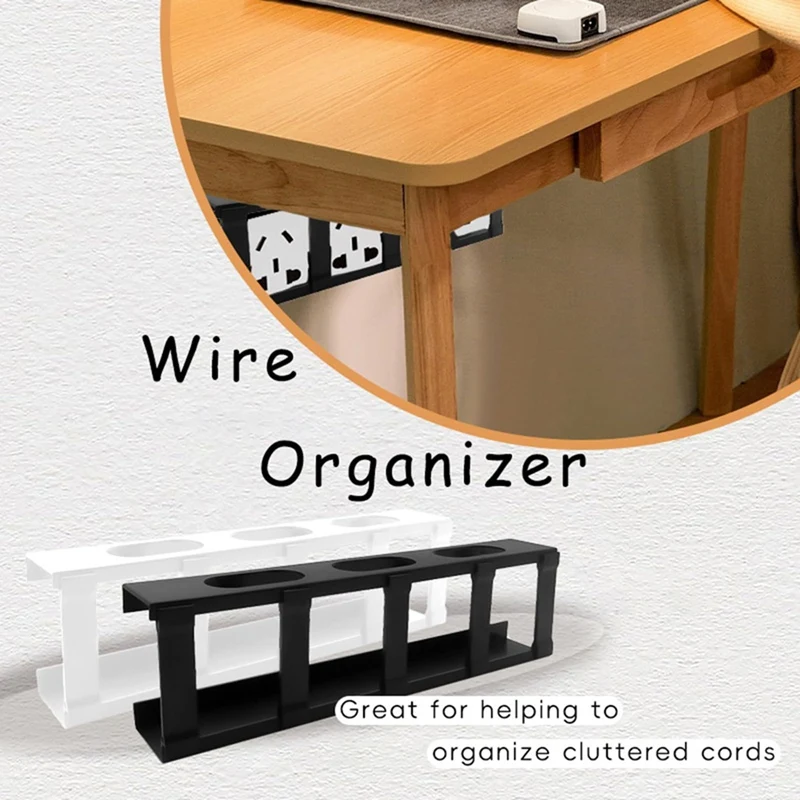 Organizador de cables sin enredos, bandeja de gestión de cables debajo del escritorio con bordes lisos, organización de cables limpia, 2 piezas