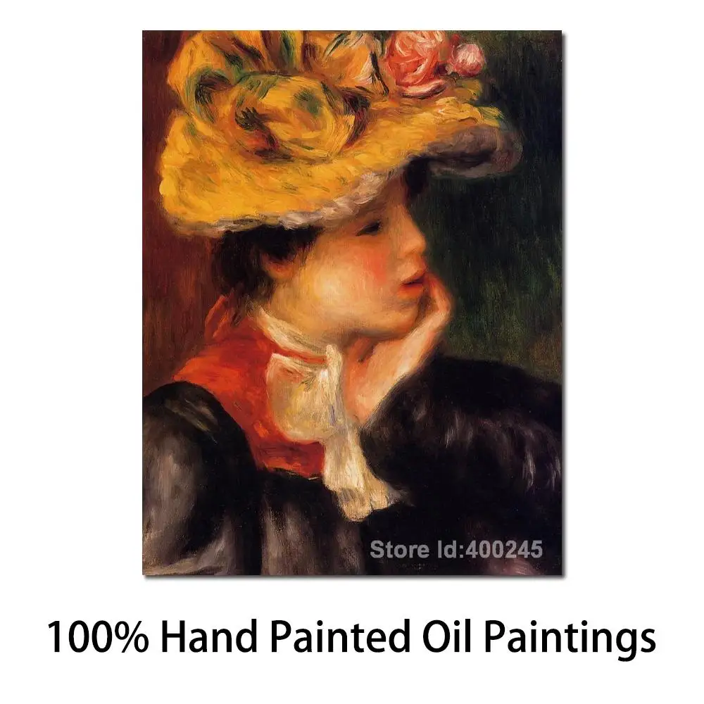 

Decorative Art Head of A Young Woman (Yellow Hat) by Pierre Auguste Renoir Paintings for Bedroom Hand Painted High Quality