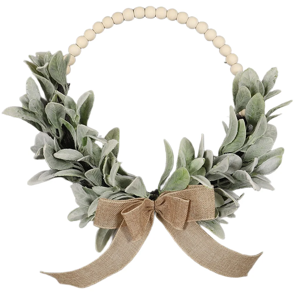 

Wooden Bead and Faux Eucalyptus Wall Hanging for Door Decor Table Arrangements and Spring Themed Events Decoration