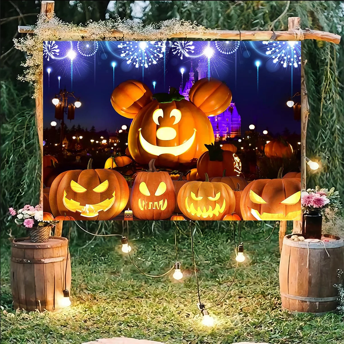 Happy Halloween Backdrop Pumpkin Scary Ghost Banner Orange Family Party Decorations Outdoor Dress Up Moon Night Photography