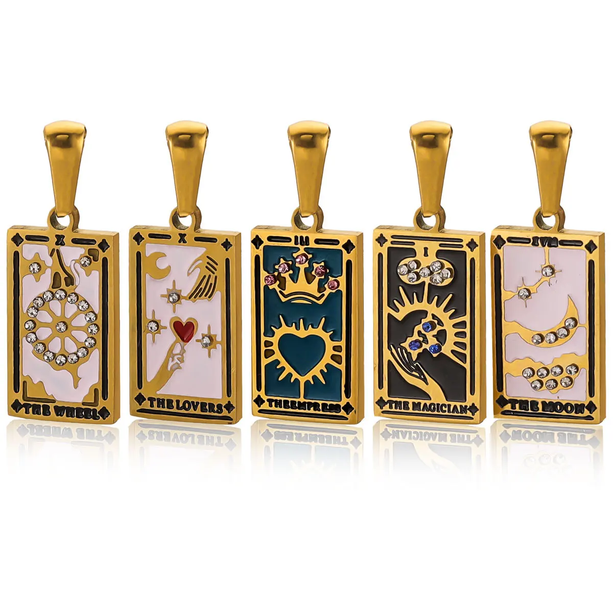 New ins Stainless Steel Rectangular Tarot Charm For Women Girl Fashion Drop Oil Zircon Pendant Accessories DIY Jewelry Gift