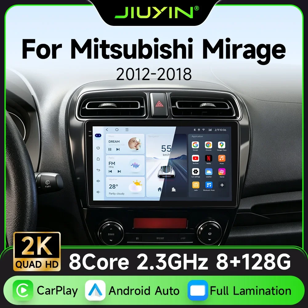 9 Inch Car Radio for Mitsubishi Mirage 2012-2018 2DIN Android Auto Octa Core QLED Screen Carplay Support DVD GPS Navigation