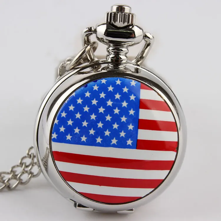 2023 Americas Country Flag necklace USA  Flag Quartz pocket watch Metal necklace Travel Country Souvenir Gift