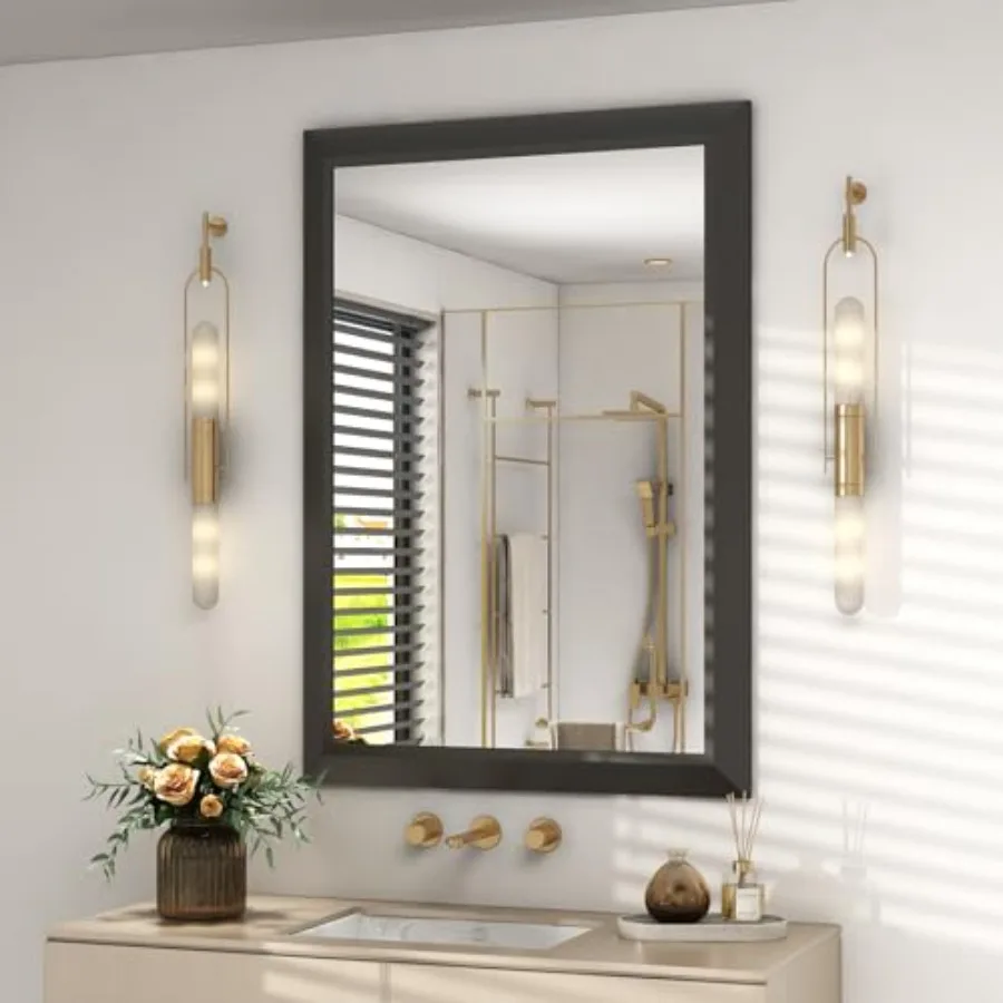 

Matte Bathroom Mirror for Over Sink 24x 36 inch, Metal Thick Frame Rectangle Vanity Mirror for Wall, Anti-Rust, Horizontally or
