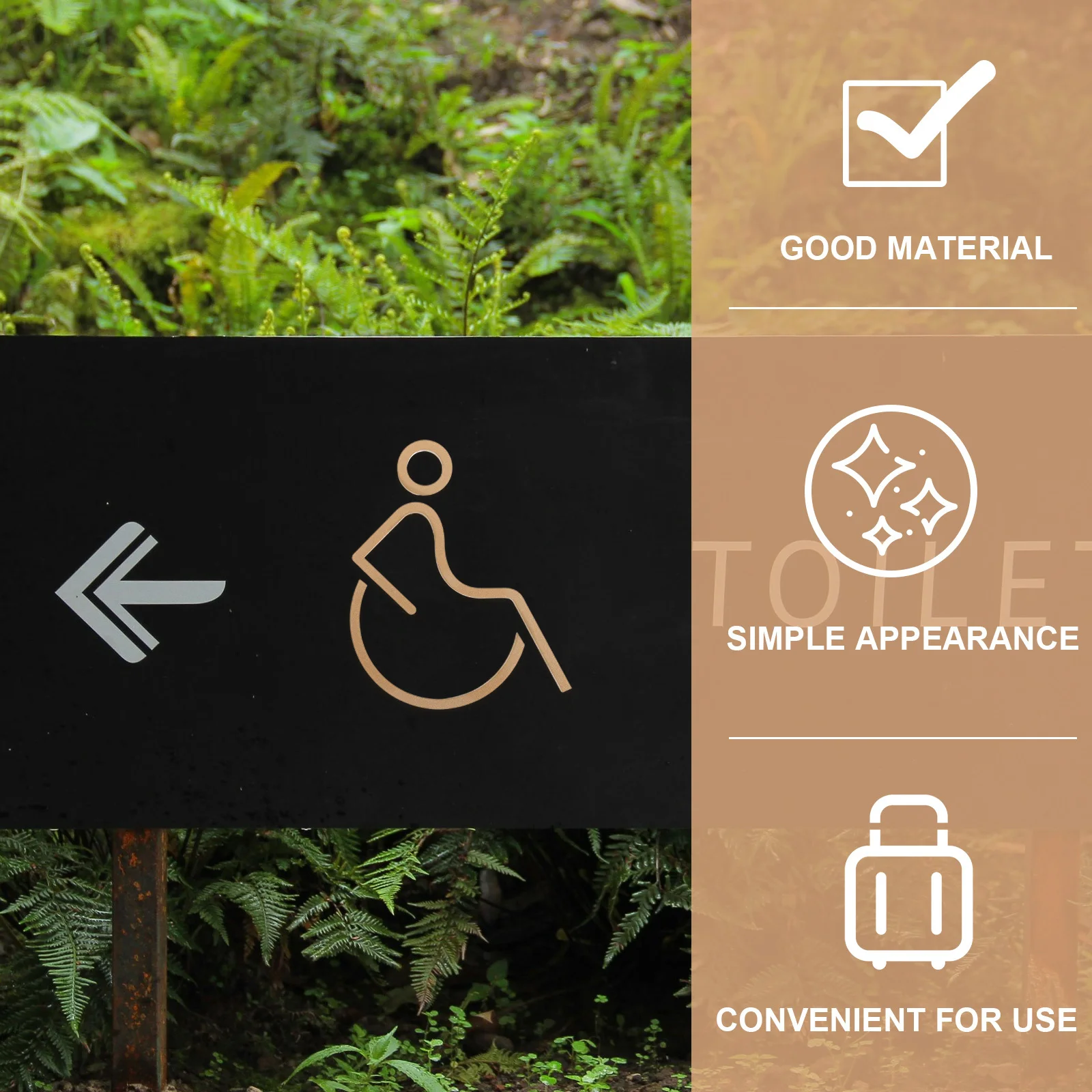 لافتة باب مرحاض عالمية قابلة للوصول إليها للكرسي المتحرك من الأكريليك الذهبي لمركز التسوق في مطعم المرحاض العام