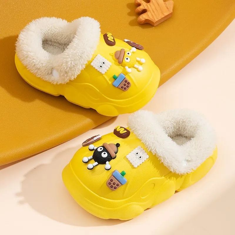 

Kids Winter Warm Slippers Lightweight EVA Indoor House Shoes with Plush Lining Waterproof Non Slip for Boys Girls Parent Child