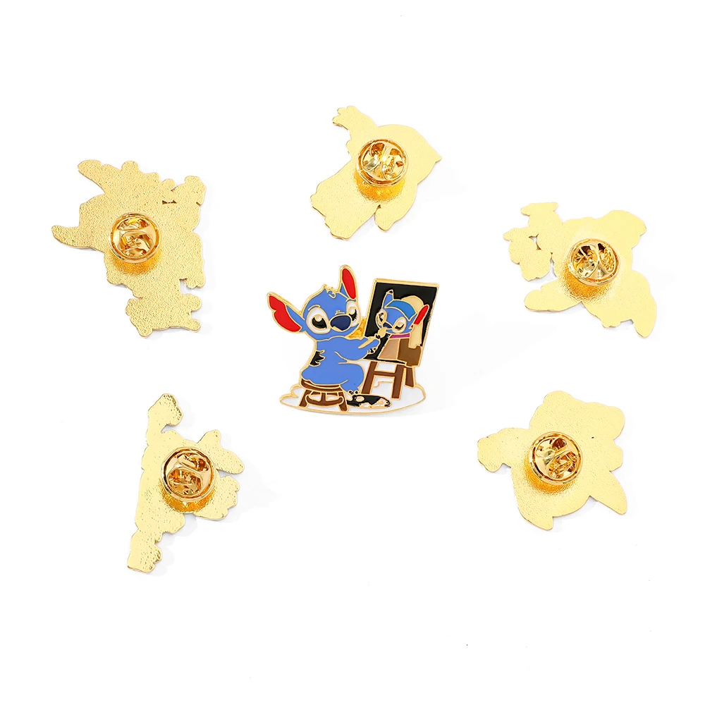 6 Pcs Cute Cartoon Creative Stitch Metal Badge Enamel Brooch Men's and Women's Clothing Bag Accessories Decorative Pin Souvenir