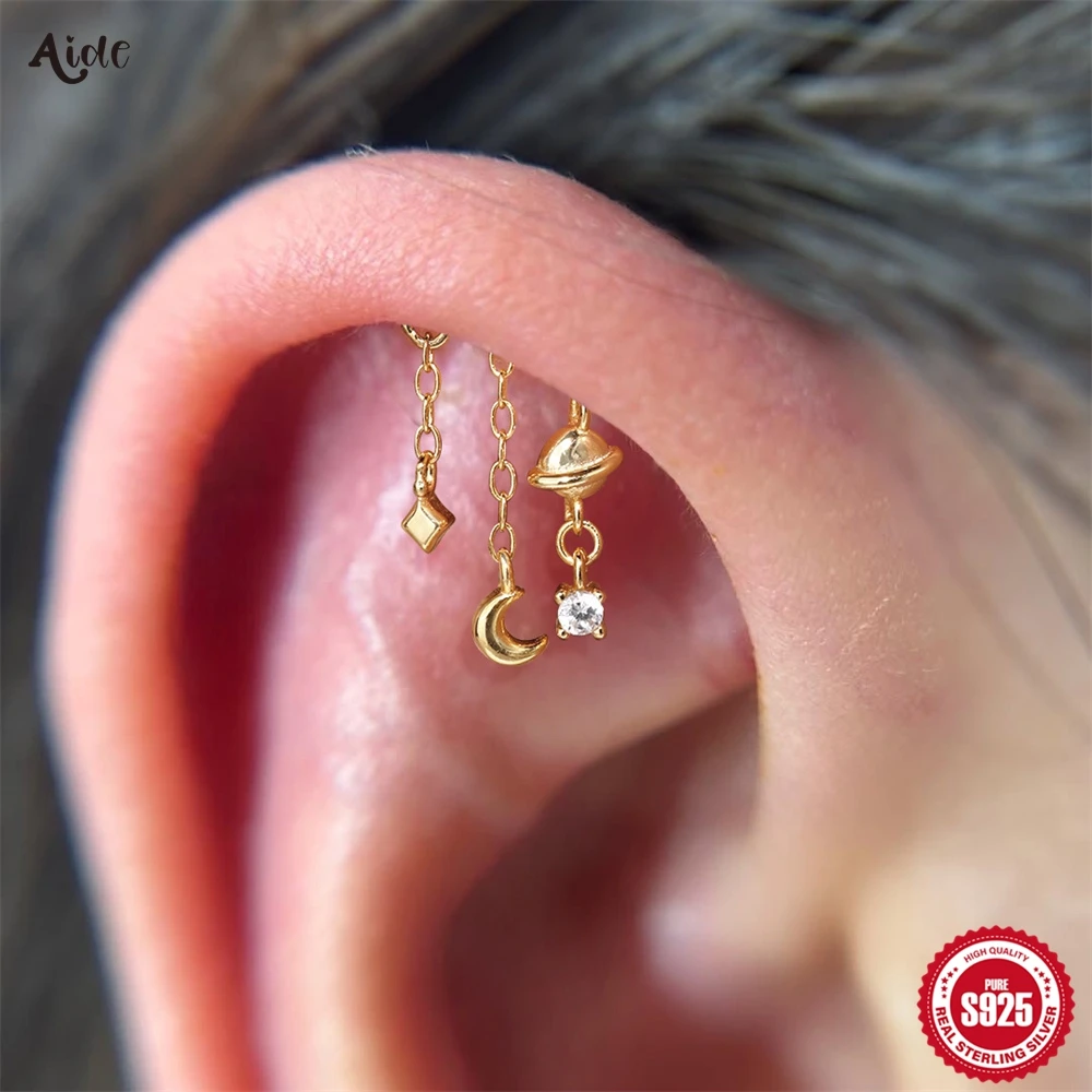Aide S925 Sterling Silber Zirkon Flache Spirale Piercing Ohrring Quaste Kette Baumeln Knorpel Ohrringe für Frauen Mode Schmuck