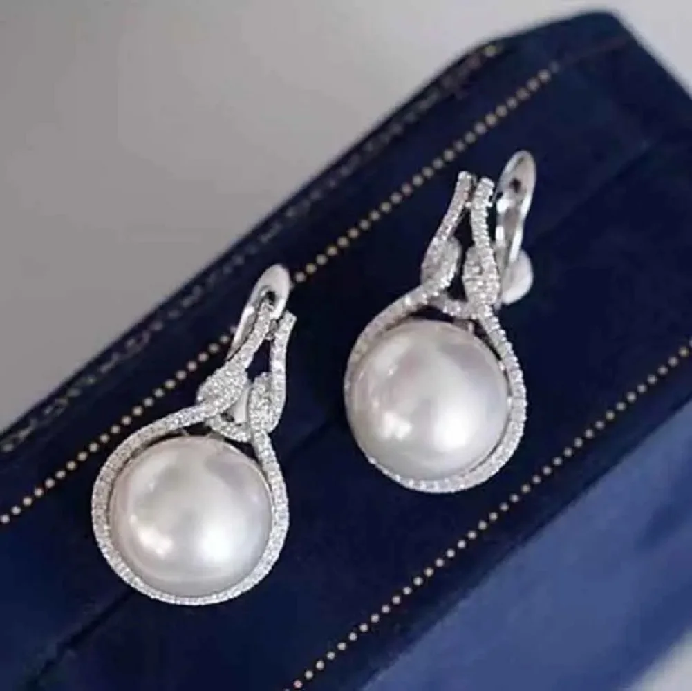 Klassische, modische, luxuriöse Ohrstecker, Ohrringe, AAAA12-13mm natürliche Perlenohrringe, 925er Silber