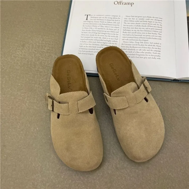 Sandali in sughero con punta chiusa da donna zoccoli in pelle scamosciata di mucca pantofole per donna scarpe basse retrò da giardino Mule Clog