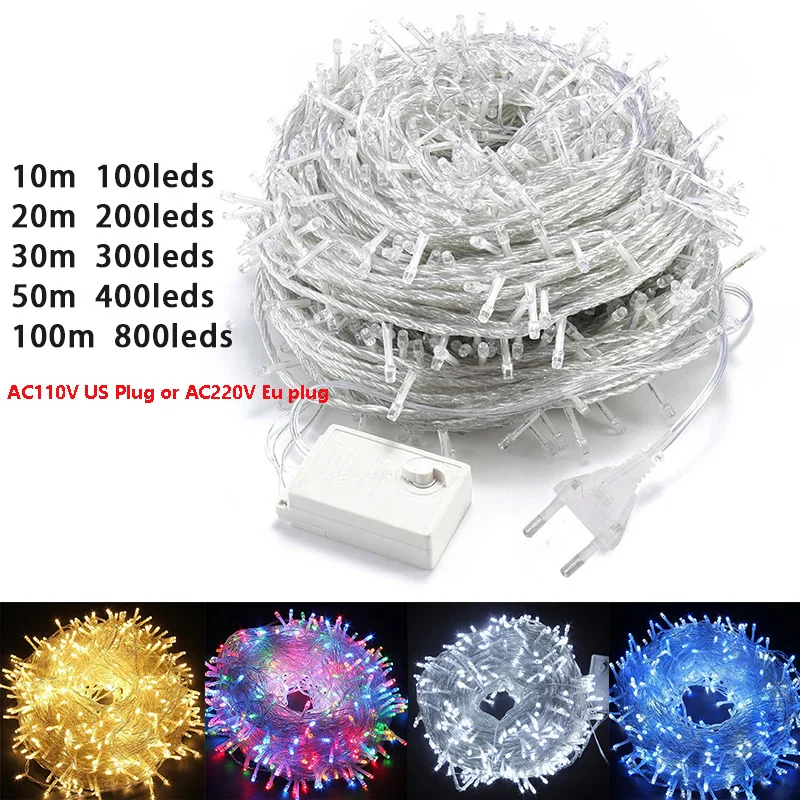 10m 20m 50m 100m LED String Fairy Lights Garland Christmas Light Outdoor Waterproof Garden Street Wedding Decoration Lighting