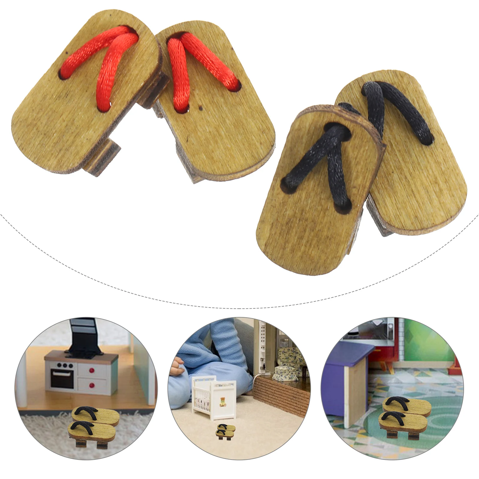

2 Pairs Mini Clog Shoes Kids Toys Adornment for Dollhouse Miniature Slippers Decor