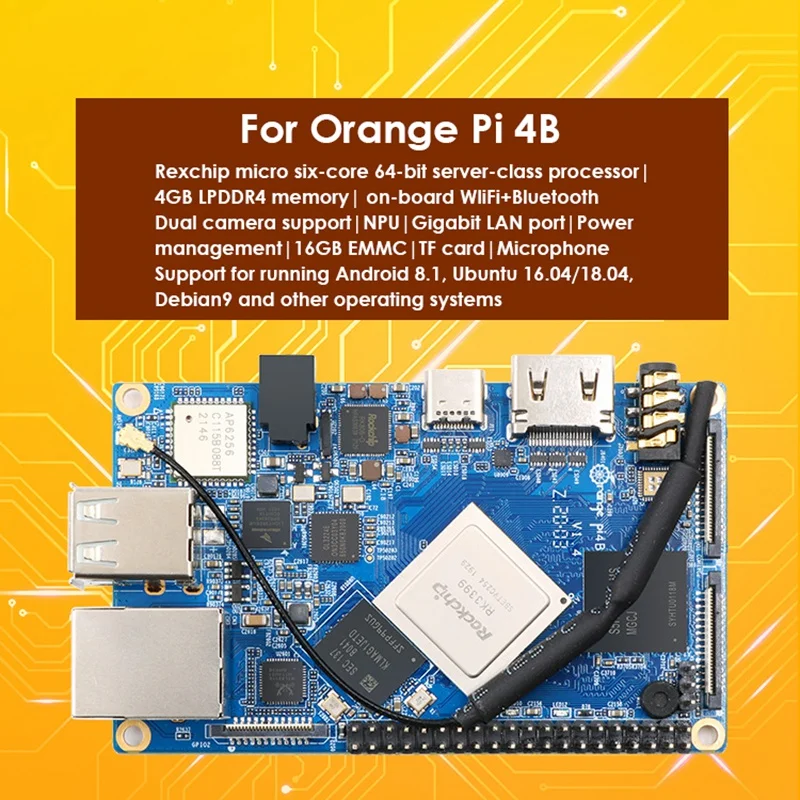 Voor Oranje Pi 4 LTS Development Board RK3399 Chip Moederbord 4G Geheugen 16G EMMC Met Shell + koelventilator + Koellichaam