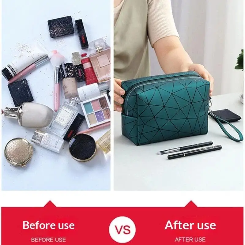 Kosmetiktasche mit geometrischem Muster, wasserdicht, tragbar, Handtasche für Make-up, große Kapazität, Aufbewahrungsorganizer für Frauen, Geschenk – Detail 4