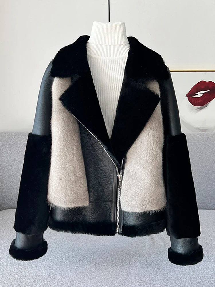 2023 Winter Women Real Natural Mink Fur Coat Natural Merino Sheep Fur Coat Genuine Leather Jacket Thick Warm Luxury Female Coats