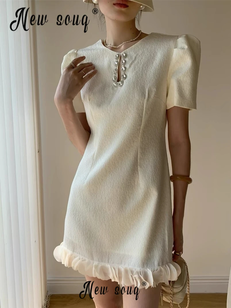 

Pearls Sexy V neck Party Evening Dress for Women White Short Cocktail Dresses Customized Dubai Ptom Gowns