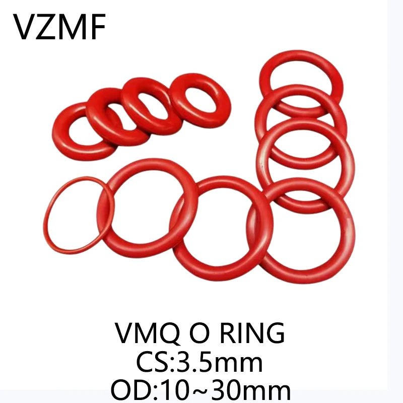 

VMQ Red Silicone O-Ring OD 10~30mm Thickness CS 3.5mm Sealing Ring Waterproof & Insulated Gasket Washer