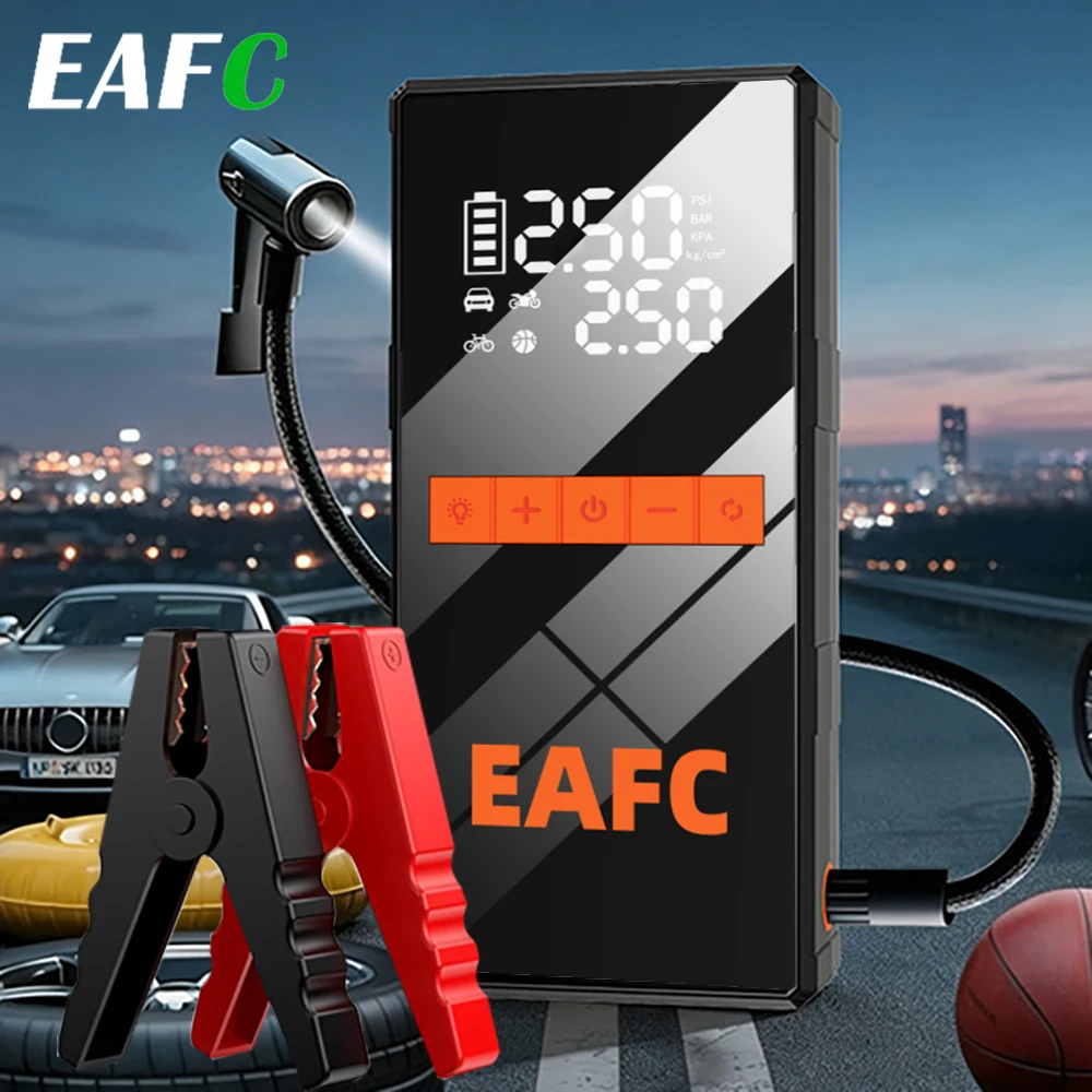 Avviatore di emergenza multifunzione per auto con compressore d'aria, booster portatile per batteria auto 12V, gonfiatore pneumatici 150PSI, luce LED, power bank, batteria di emergenza per auto, SUV e