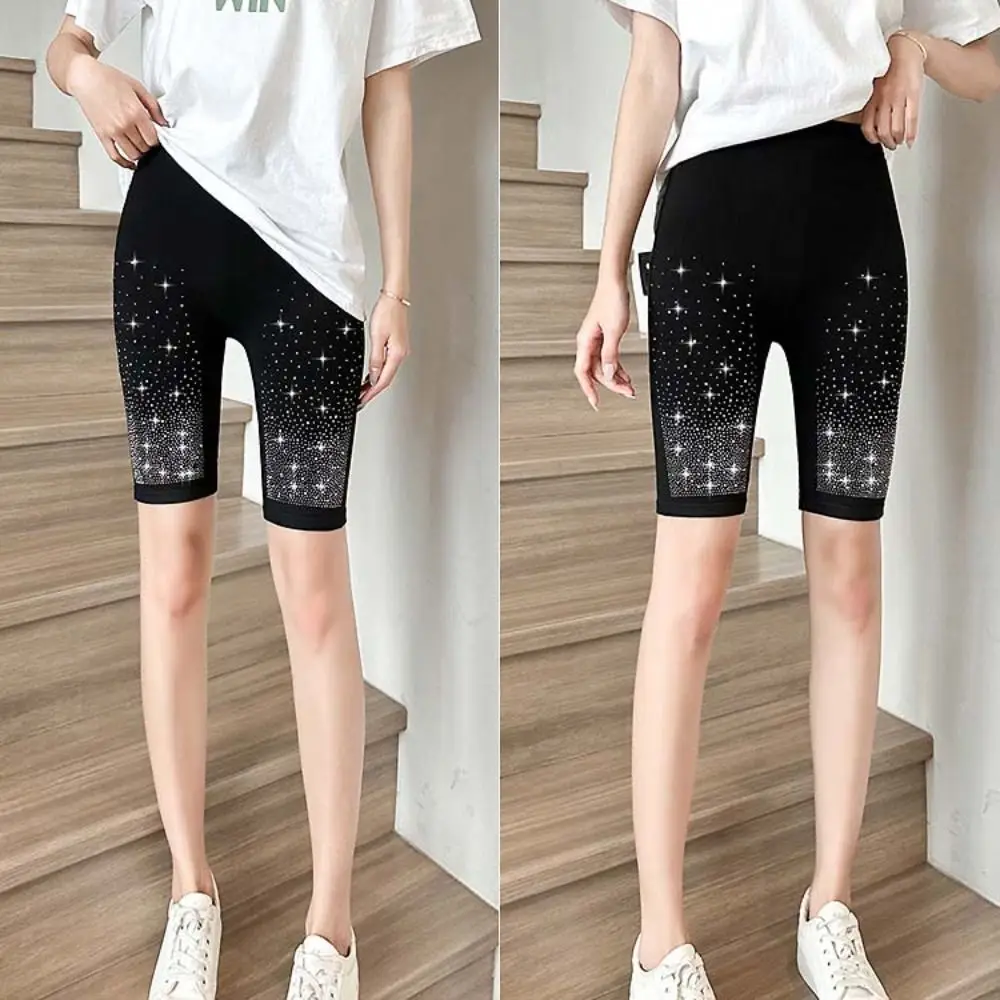 Soft Zircon Letter Hip Lift Yoga Shorts Tights Thin High Waist Leggings Seamless Streetwear Crystal Yoga Pants Gym