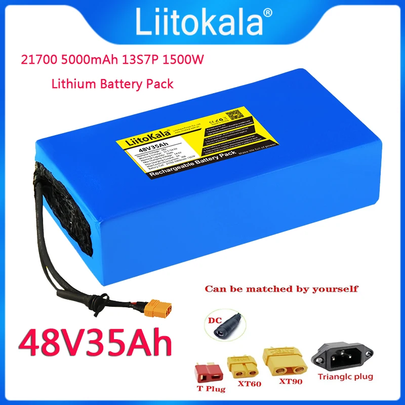 LiitoKala 48V 35Ah 21700 5000mAh 13S7P Lithium Battery Pack 1500W Electric Bicycle Battery Built in 30A BMS T/XT90/XT60 Plug