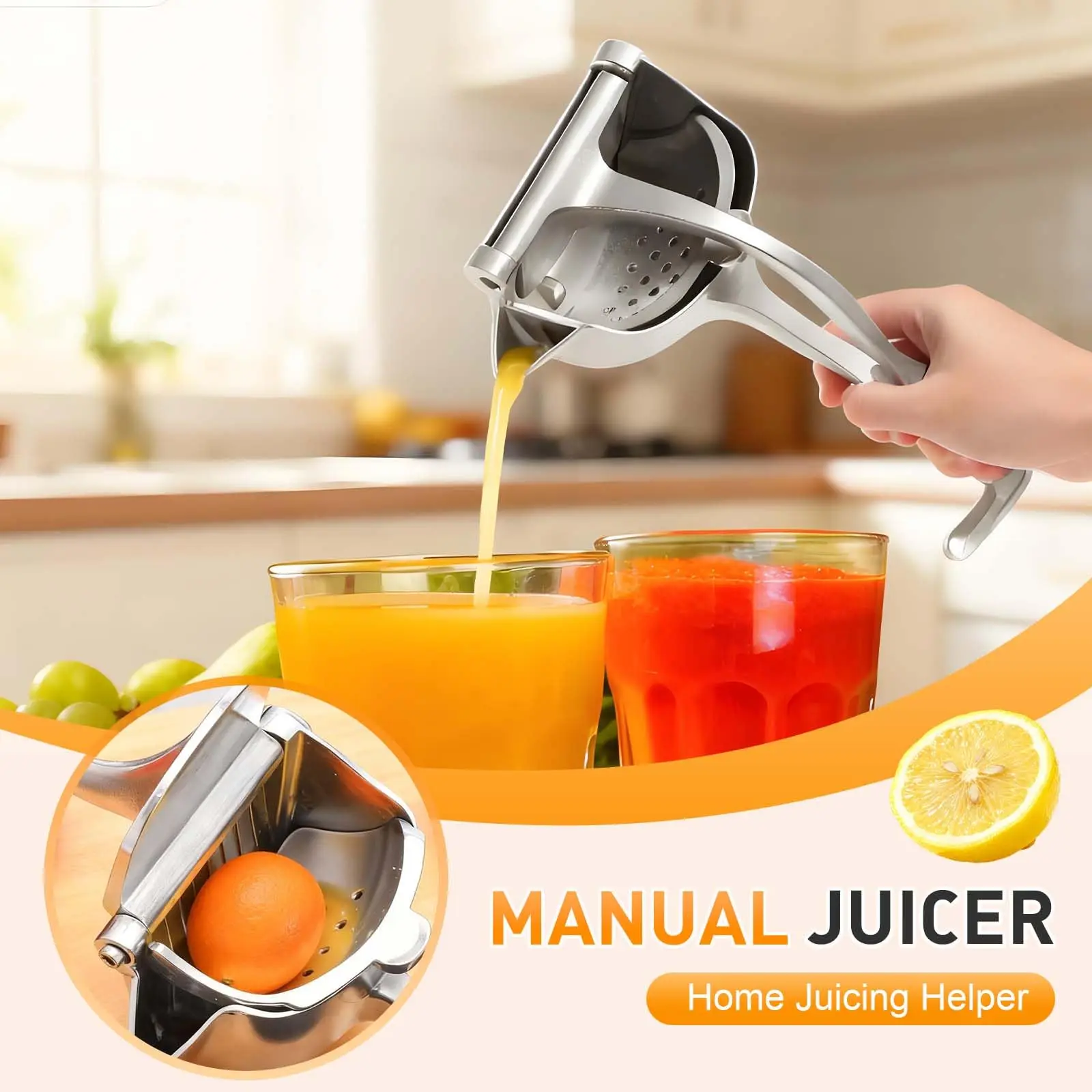 1pc Aluminum Alloy Manual Juice Squeezer Hand Pressure Juicer Pomegranate Orange Lemon Sugar Cane Juice Bar Kitchen Fruits Tool