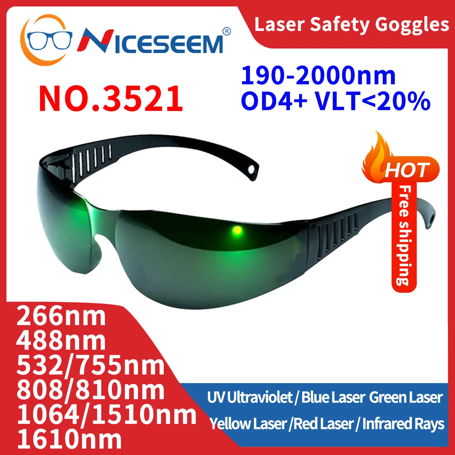 Protective Glasses Lazer Safety Lenses 532 755 1064nm Certified Nd Yag IPL Fpv IR Dental Epilation Radiation Laser Hair Removal