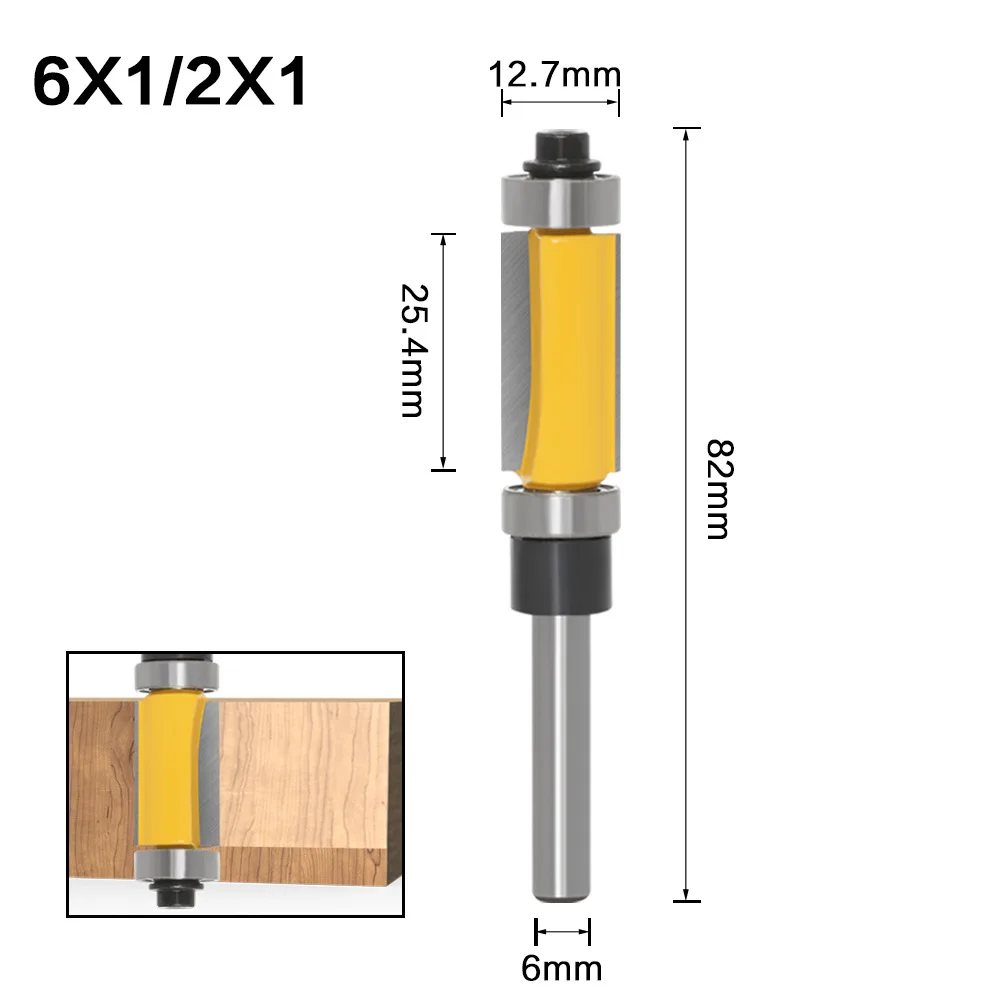 1PC 1/4" 6.35MM 6MM Shank Milling Cutter Wood Carving Double Bearing Trimming Cutter Double Edge Straight Router Bit Woodworking