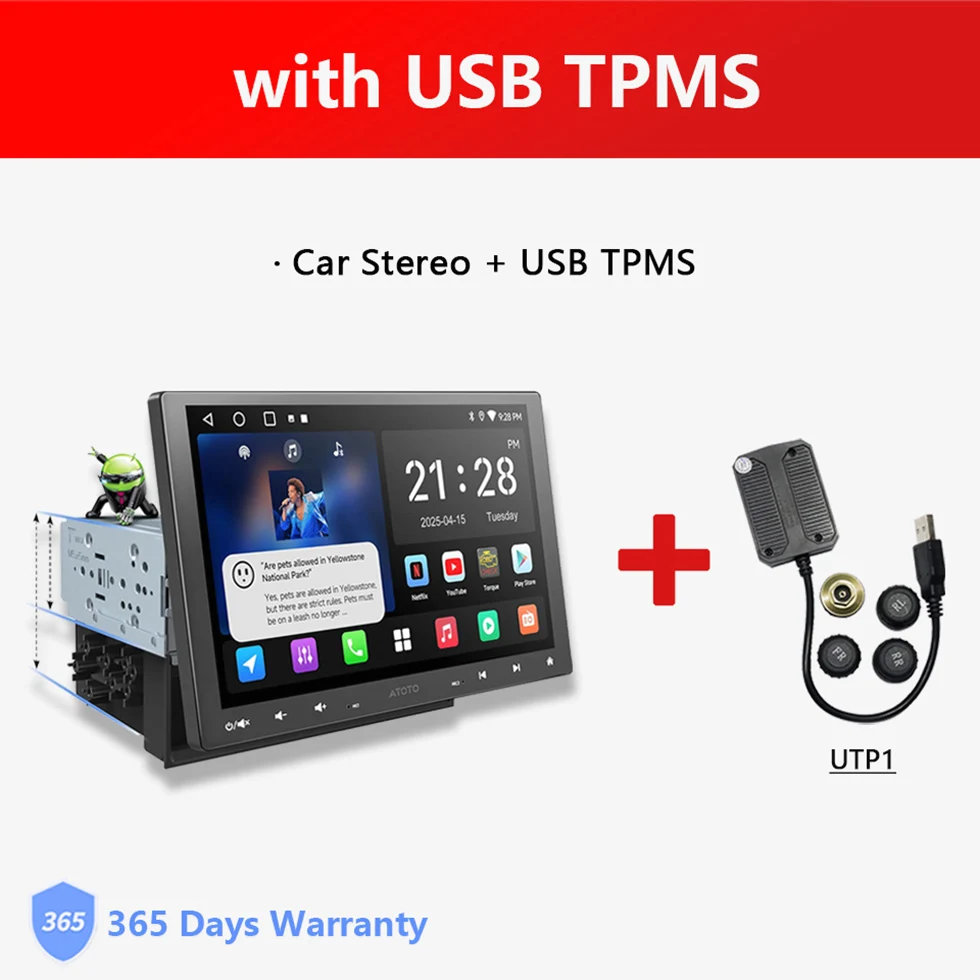 10 inch Android autoradio, geschikt voor 1Din/2Din, zwevend intrekbaar scherm, autoradio met camera, DSP/FM/RDS WIFI Bluetooth Apple CarPlay Android Auto head units A5L Atotozone
