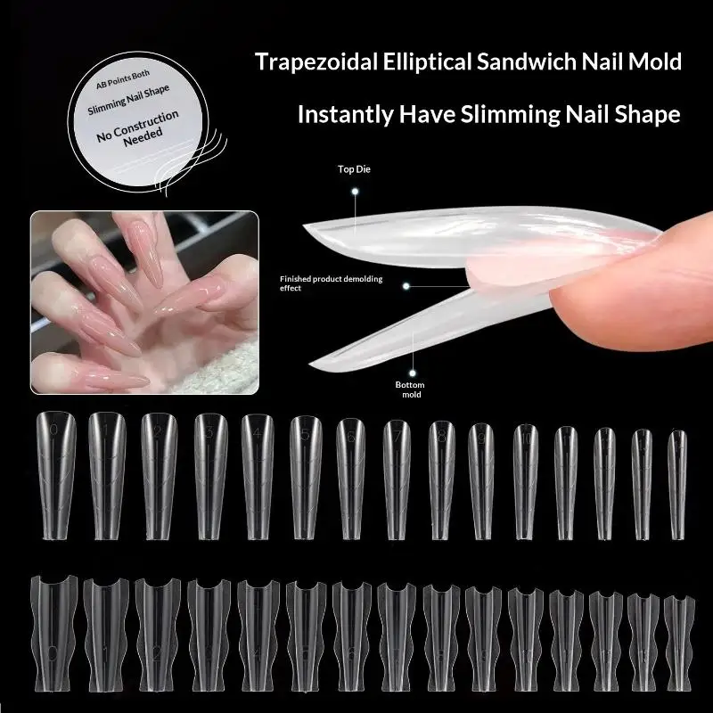 240 Pcs Sandwich Nail Mode For Nail Extension Almond Coffin 15 Size Nail Rapid Extension Dual Forms Bottom And Top Manicure Tool