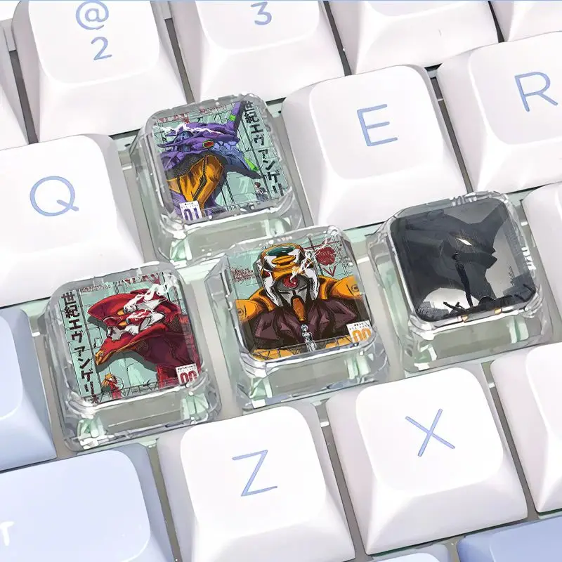 Neon Genesis Evangelion Tastenkappen-Set 4 Stück, Individuelle Anime Mechanische Tastaturkappen, EVA-Einheit Harz-Tastenkappen für Gaming-PC-Dekoration Geschenk