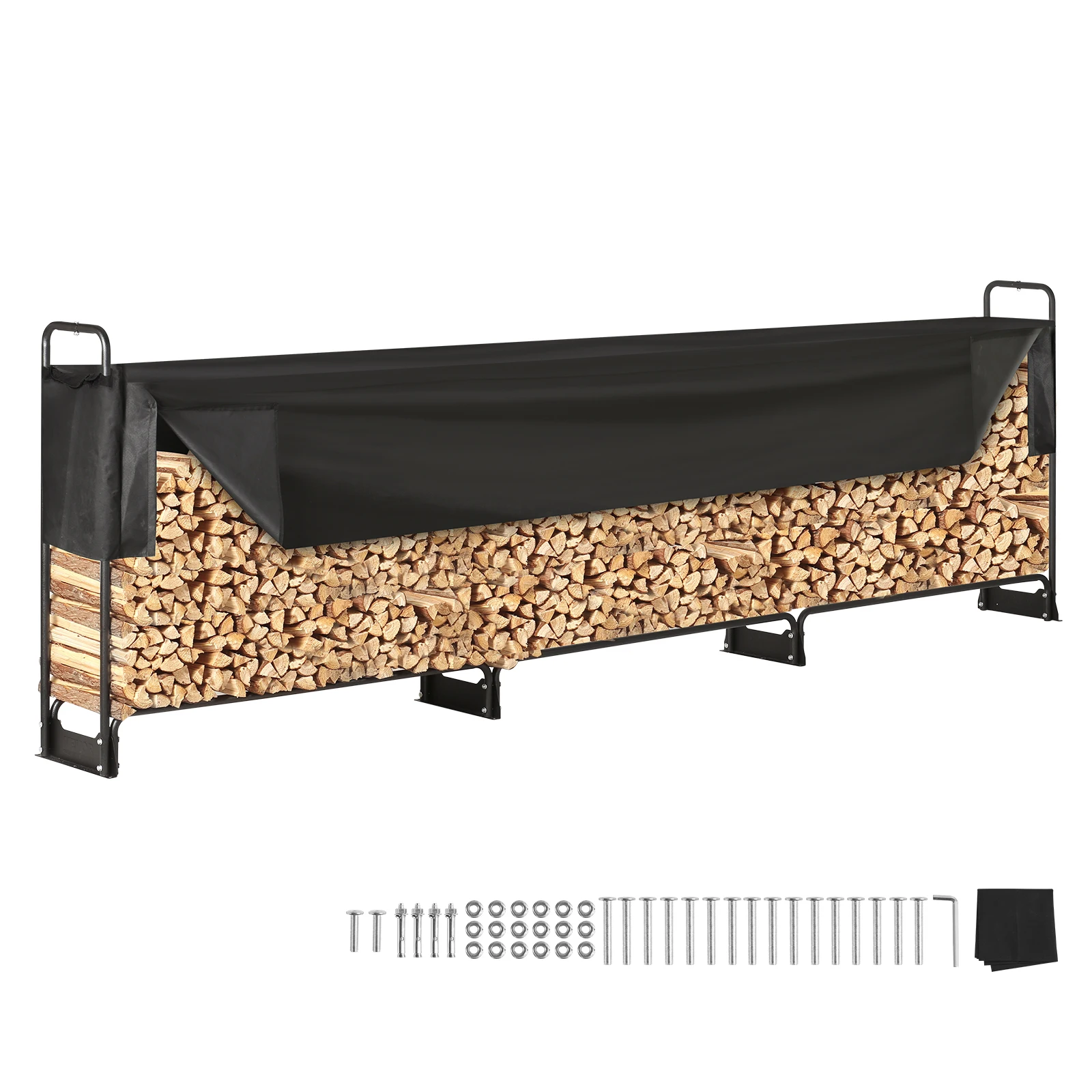 

VEVOR 12.7FT Outdoor Firewood Rack with Cover Heavy Duty Firewood Holder & 600D Oxford Waterproof Cover for Fireplace Patio