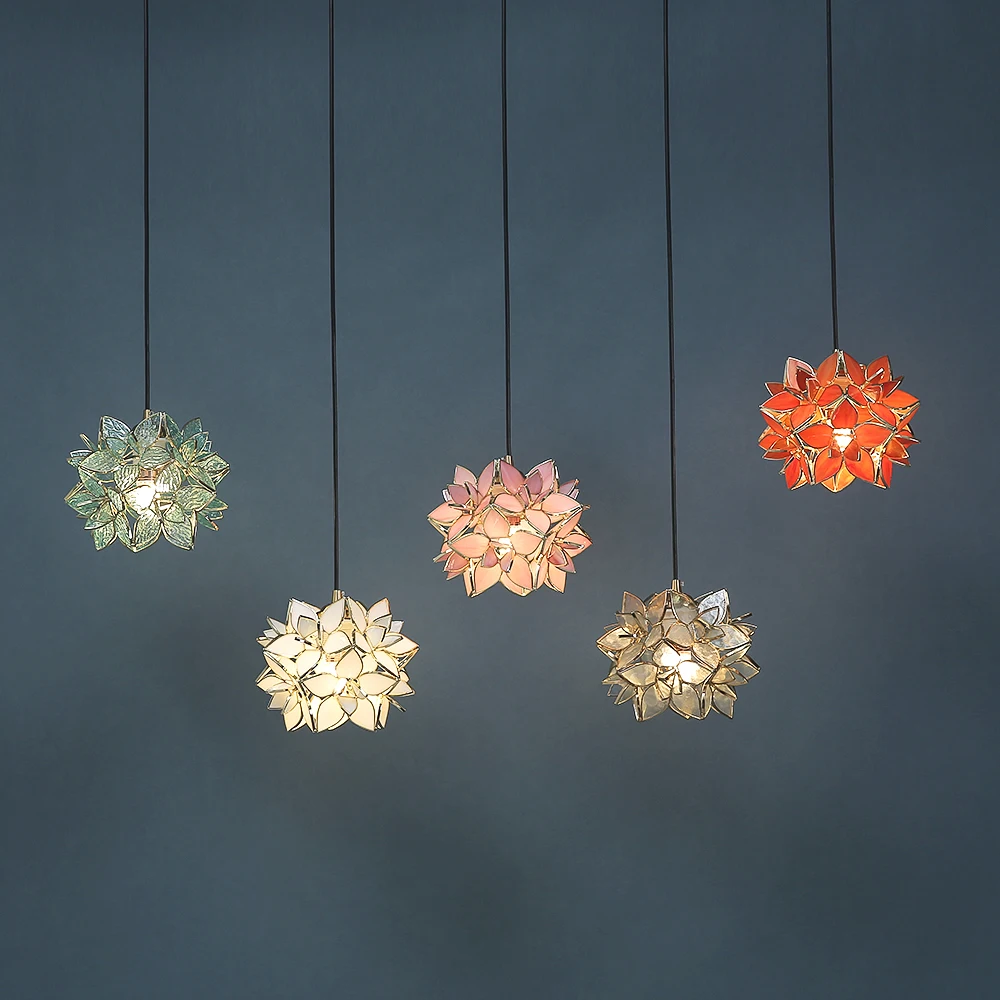 Nordic Flower Copper Pendant lamp Bedroom Dinning Living Room Glass LED Pendant Light Luminaria Kitchen Hanging lamp Fixtures