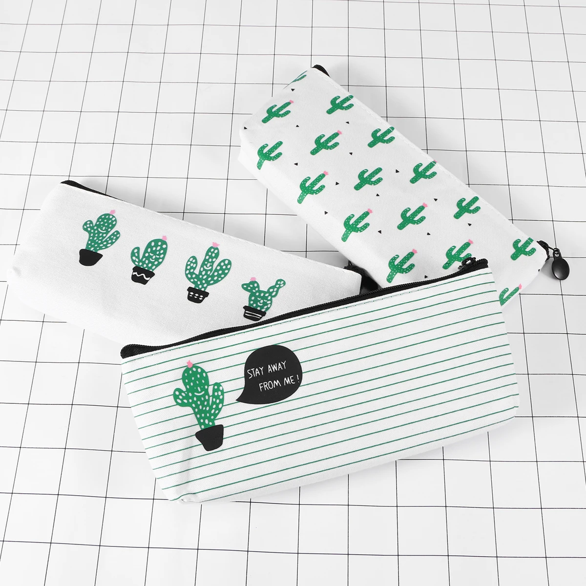 

3pcs Cactus Pen Bag Kawaii Stationery Organizer Canvas Case Aesthetic School Supplies Lightweight Portable Use