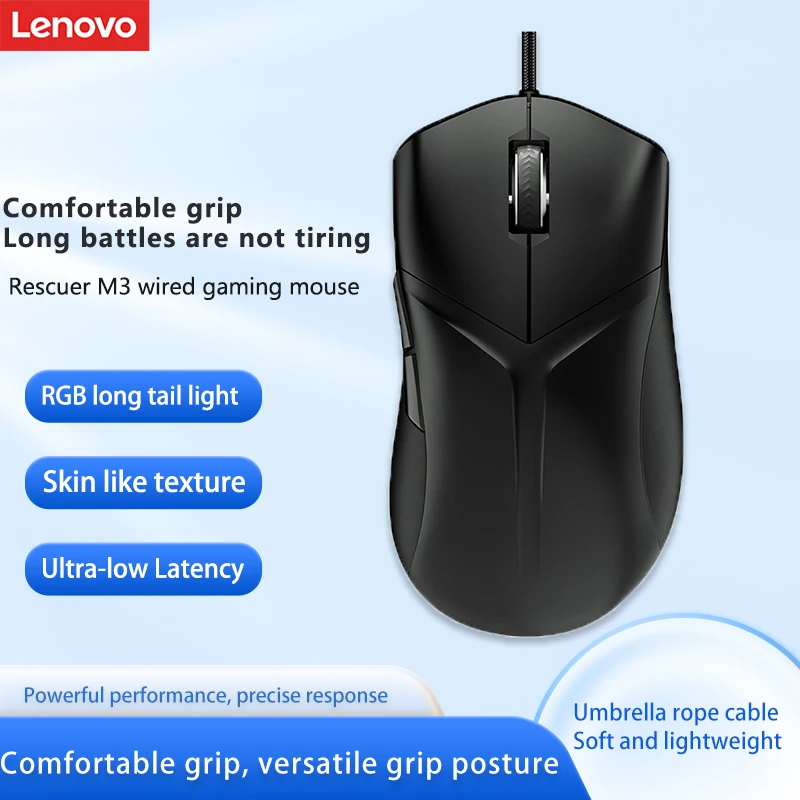 

Mouse New Hot Sale Gaming Mouse Lenovo Savior M3 Wired E-Sports Mouse Rgb Long Tail Light Suitable for Laptops Ergonomic Gaming Mouse