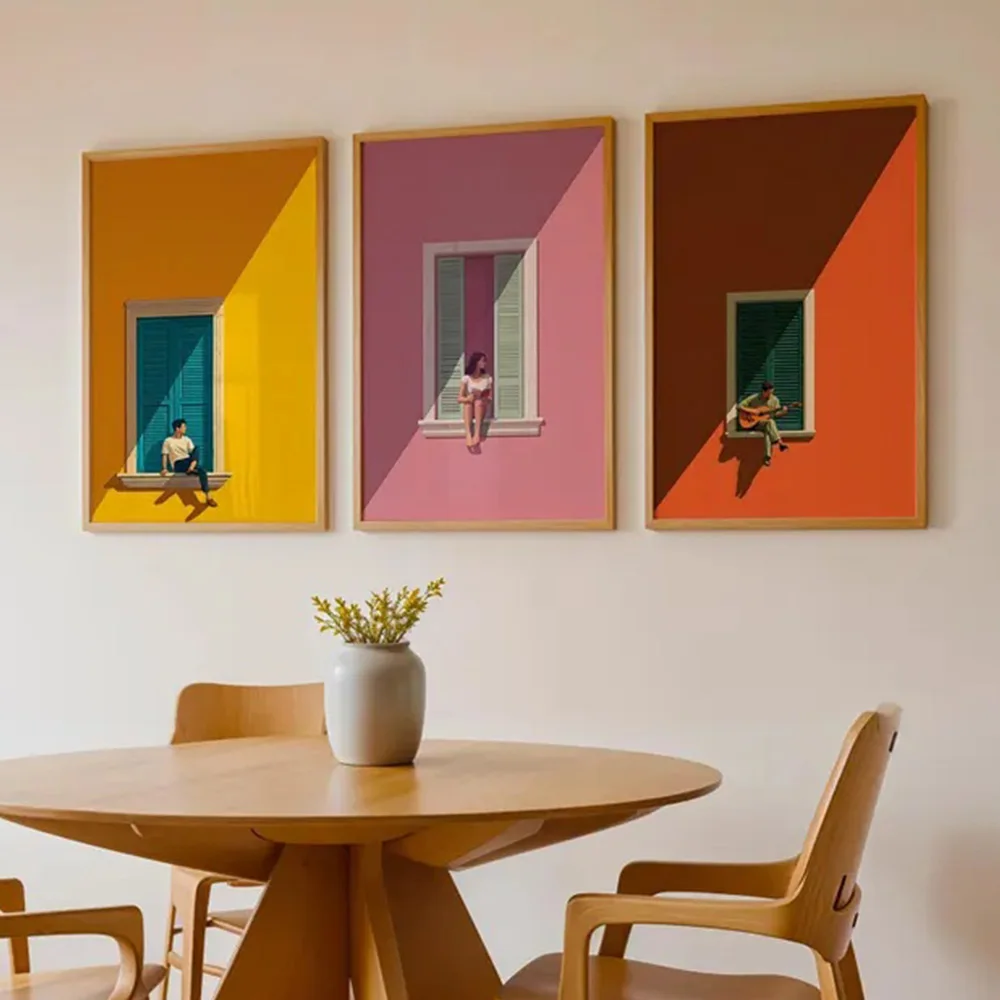 1 Stück rahmenloses, modernes, minimalistisches Farbblock-Fensterbank-Bild, Leinwandgemälde, abstrakte geometrische, farbenfrohe Fensterfigur, Ar