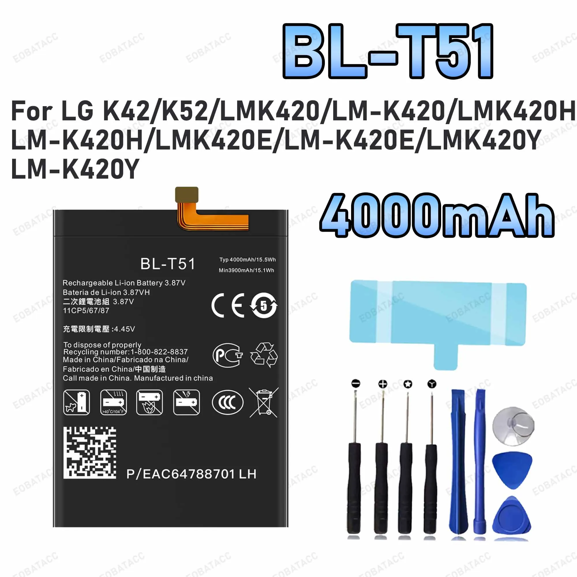 4000mAh BL-T51 Replacement Battery for LG K42/K52/LMK420 battery Repair Tools Kit