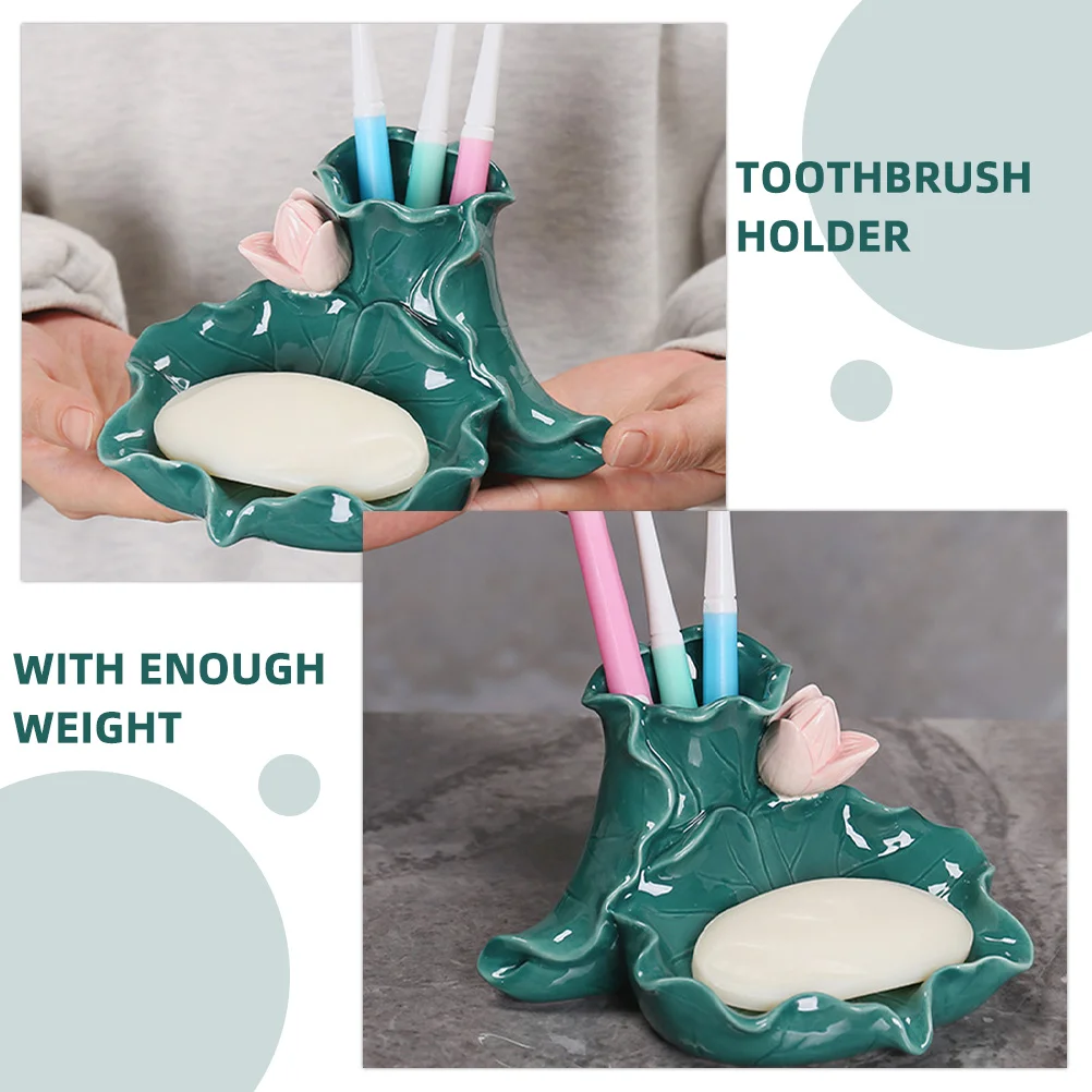 

Bathroom Ceramic Toothbrush Holder and Soap Dish Compact Draining Soap Tray Storage Holder Ceramic Vanity Tray