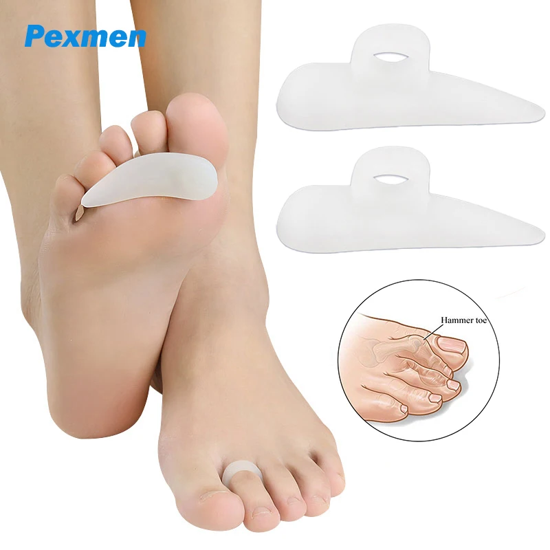 Pexmen 2/4Pcs Gel Hammer Toe Straightener and Corrector for Overlapping Curled Curved Crooked Clubbed Claw and Mallet Toe